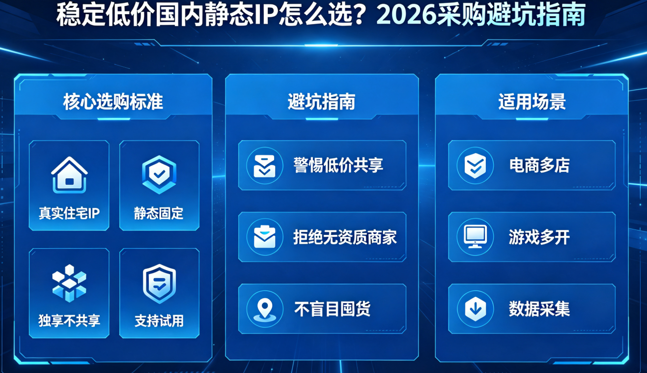 稳定低价国内静态 IP 怎么选？2026 采购避坑指南