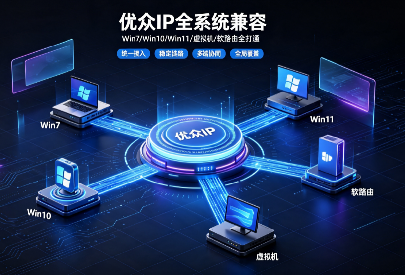  优众IP全系统兼容：Win7/Win10/Win11/虚拟机/软路由全打通